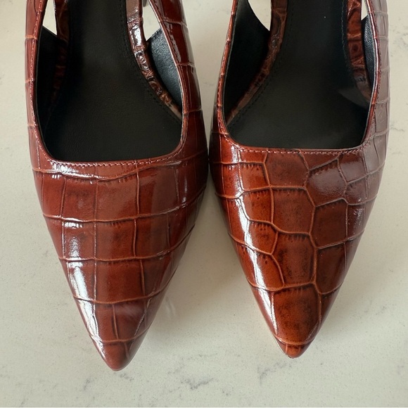 New Veronica Beard Callie Pointed Toe Slingback Pump croc embossed sepia Size:6 - Picture 3 of 5